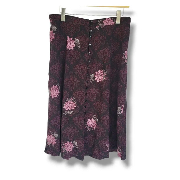 Sag Harbor women's Burgundy floral button-front midi skirt - large​ - Picture 1 of 7